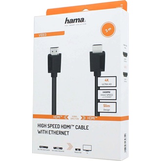 Hama HDMI 2.0 Ethernet -> HDMI 2.0 Ethernet M/M video kábel 3m fekete