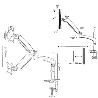 Harmantrade LRA15 rugós karos 13"-27" monitor tartó asztalra fekete-fehér