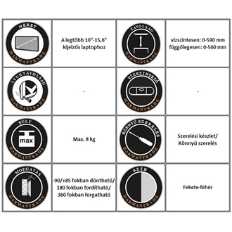 Harmantrade LRA30 rugós karos notebook asztali állvány fekete-fehér