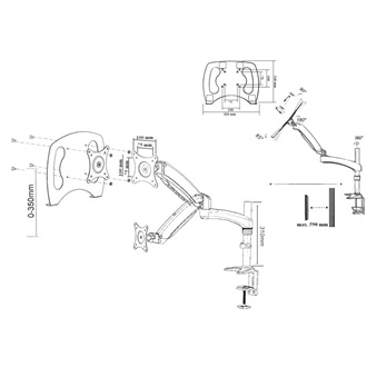 Harmantrade LRA30 rugós karos notebook asztali állvány fekete-fehér