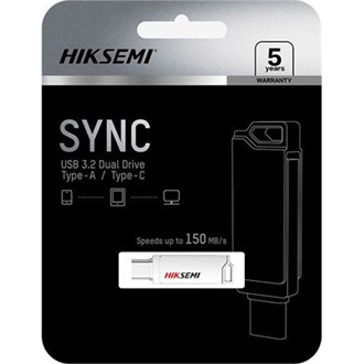 Hikvision 64GB HIKSEMI SYNC vízálló USB-A/C 3.2 Gen1 pendrive BOX szürke