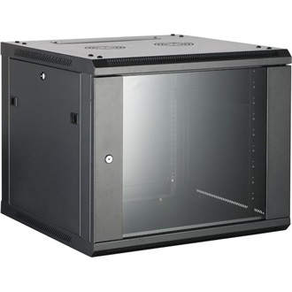 Hikvision Rackszekrény - 19" fali kivitel (6U, 600x450x370, fekete, egyrekeszes, üvegajtós, max.40 kg)