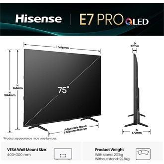 Hisense 75" 75E7QPRO 4K UHD Smart Gamer QLED TV