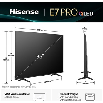 Hisense 85" 85E7QPRO 4K UHD Smart Gamer QLED TV