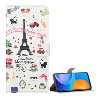 Honor 10X Lite Gigapack tok álló, bőr hatású FLIP, Eiffel torony, FEHÉR