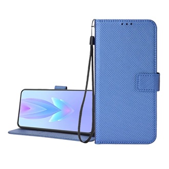 Honor 600 / 600 Pro GIGAPACK Tok álló, bőr hatású FLIP, rombusz + kézpánt, SÖTÉTKÉK