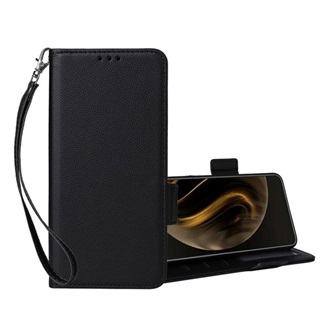 Honor 600 Lite GIGAPACK Tok álló, bőr hatású FLIP, prémium + kézpánt, FEKETE