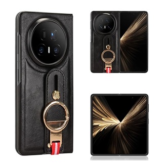 Honor Magic V5 GIGAPACK Műanyag telefonvédő bőr hatású hátlap, kitámasztó, FEKETE