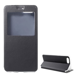 Honor View 10 Gigapack tok álló, bőr hatású FLIP, ablakos, FEKETE