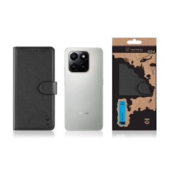 Honor X7d 4G TACTICAL FIELD NOTES tok álló, bőr hatású FLIP, prémium, FEKETE