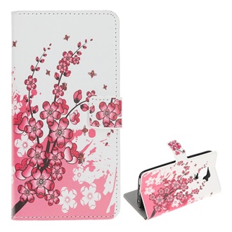 Huawei Mate 30 Lite Gigapack tok álló, bőr hatású FLIP, virág, FEHÉR