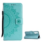 Huawei Nova 5T Gigapack Tok álló, bőr hatású FLIP, mandala, CYAN