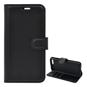 Huawei P10 Gigapack tok álló, bőr hatású FLIP, prémium, FEKETE