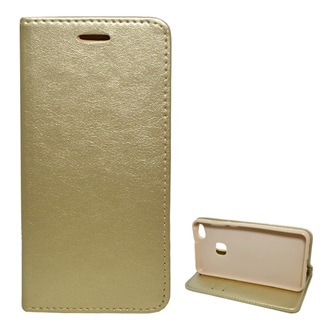Huawei P10 Lite Gigapack tok álló, bőr hatású FLIP, asztali tartó, ARANY