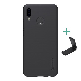 Huawei P20 Lite NILLKIN SUPER FROSTED műanyag telefonvédő gumírozott, érdes felület + asztali tartó, FEKETE