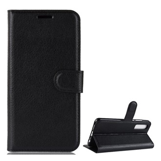 Huawei P30 Gigapack tok álló, bőr hatású FLIP, prémium, FEKETE