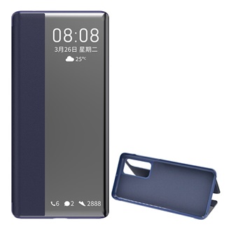 Huawei P40 Gigapack tok álló, bőr hatású FLIP, ablakos, SÖTÉTKÉK