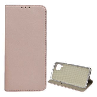 Huawei P40 Lite 4G Gigapack Tok álló, bőr hatású FLIP, asztali tartó, ROZÉARANY