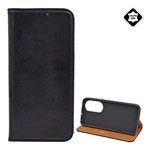 Huawei P50 Gigapack tok álló, valódi bőr FLIP, asztali tartó, FEKETE