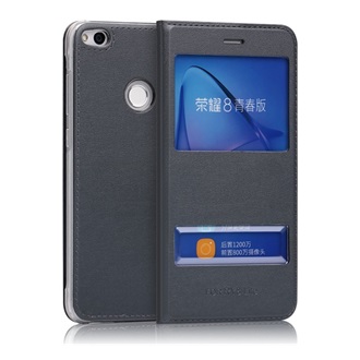 Huawei P8 Lite Gigapack Tok álló, bőr hatású FLIP, ablakos, SÖTÉTSZÜRKE