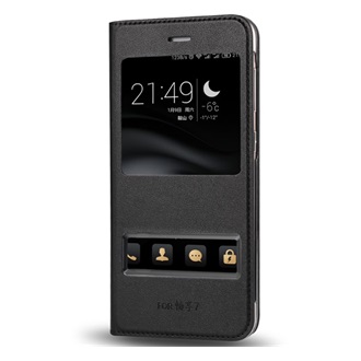 Huawei P9 Lite Mini Gigapack tok álló, bőr hatású FLIP, ablakos, FEKETE