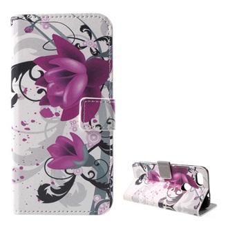 Huawei P9 Lite Mini Gigapack tok álló, bőr hatású FLIP, lótuszvirág, FEHÉR