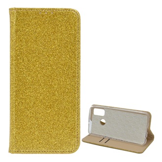 Huawei P Smart (2020) Gigapack tok álló, bőr hatású FLIP, csillogó, ARANY