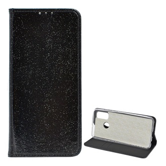 Huawei P Smart (2020) Gigapack tok álló, bőr hatású FLIP, csillogó, FEKETE