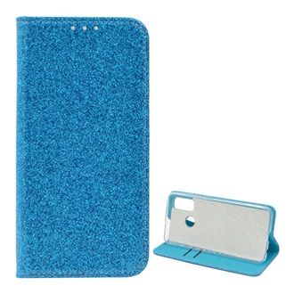 Huawei P Smart (2020) Gigapack tok álló, bőr hatású FLIP, csillogó, VILÁGOSKÉK