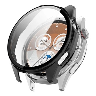 Huawei Watch GT 6 46mm GIGAPACK Műanyag keret BUMPER, ütésállóság + kijelzővédő üveg, FEKETE