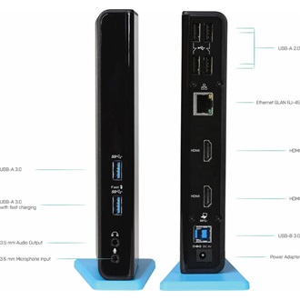 I-TEC USB 3.0/USB-C Dual HDMI Docking Station 2x HDMI 1x GLAN 2x USB 3.0 4x USB 2.0 1x Audio 1x Mic USB 3.0 Kabel with U