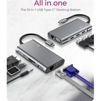 Raidsonic 10-in-1 10-port 100W USB-C dokkoló ezüst