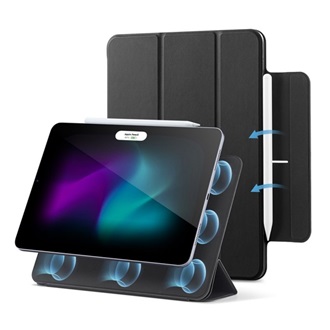 IPAD Pro 12.9 (2018) ESR REBOUND MAGNET tok álló, bőr hatású aktív FLIP, ceruza tartó, FEKETE