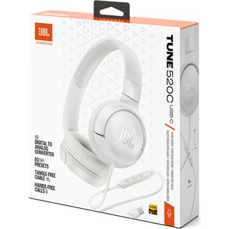 JBL Tune520C  USB-C vezetékes mikrofonos fehér fejhallgató