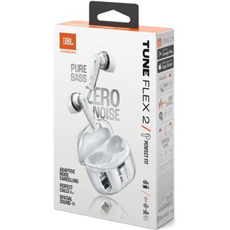 JBL Tune Flex 2 True Wireless vízálló fülhallgató headset fehér-átlátszó