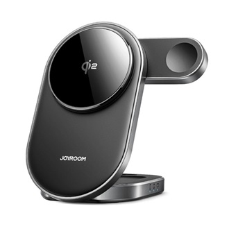 JOYROOM JR-W17 asztali töltőállvány 3in1 (15W, gyorstöltő, wireless, MagSafe, Airpods, Apple Watch töltő) FEKETE