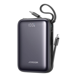 JOYROOM Mini powerbank Type-C aljzat (20000mAh, 22.5W, gyorstöltő, LED kijelző + fix Type-C/lightning kábel) FEKETE