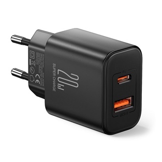JOYROOM TCF05 hálózati töltő USB+Type-C aljzat 20W, PD gyorstöltő 3.0, FEKETE
