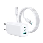 JOYROOM hálózati töltő USB+2 Type-C aljzat (65W, GaN, PD gyorstöltő + Type-C kábel) FEHÉR