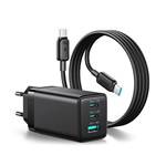 JOYROOM hálózati töltő USB+2 Type-C aljzat (65W, GaN, PD gyorstöltő + Type-C kábel) FEKETE