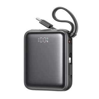 JOYROOM powerbank Type-C aljzat (10000mAh, 22.5W, gyorstöltő, LED kijelző + fix Type-C/lightning kábel) FEKETE