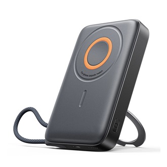 JOYROOM vésztöltő Type-C aljzat (10000mAh, 22.5W, gyorstöltő, LED jelzés, kitámasztó + fix Type-C kábel) FEKETE