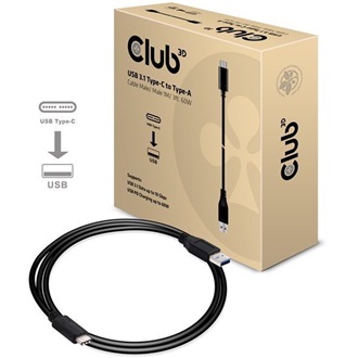 Club 3D USB-C 3.1 Gen1 -> USB-A 3.2 Gen 1 M/M adatkábel 1m fekete PD 60W