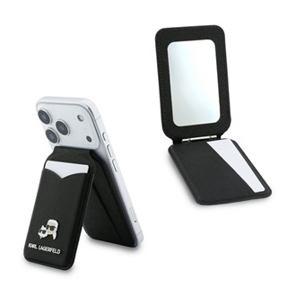 KARL LAGERFELD MIRROR tok, bőr hatású univerzális, MagSafe, FEKETE