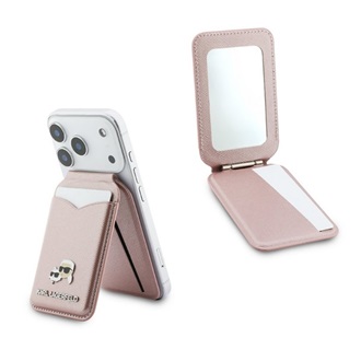 KARL LAGERFELD MIRROR tok, bőr hatású univerzális, MagSafe, RÓZSASZÍN