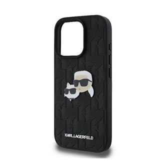 KARL LAGERFELD MONOGRAM KARL & CHOUPETTE HEAD PIN szilikon telefonvédő ütésállóság, bőr hatású hátlap, FEKETE