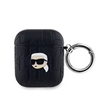 KARL LAGERFELD PU EMBOSSED KARL HEAD szilikon tok (ütésállóság, karabíner) FEKETE Apple AirPods 1/2