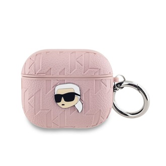 KARL LAGERFELD PU EMBOSSED KARL HEAD szilikon tok (ütésállóság, karabíner) RÓZSASZÍN Apple AirPods 3
