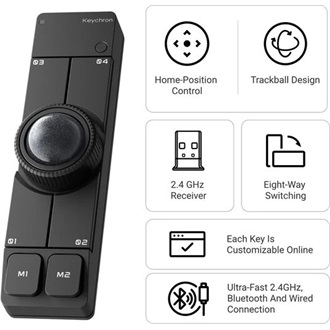 Keychron Nape Pro optikai Bluetooth / vezeték nélküli trackball fekete