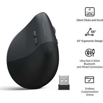 Keychron BM27 Ergonomic optikai Bluetooth / vezeték nélküli egér fekete-szürke